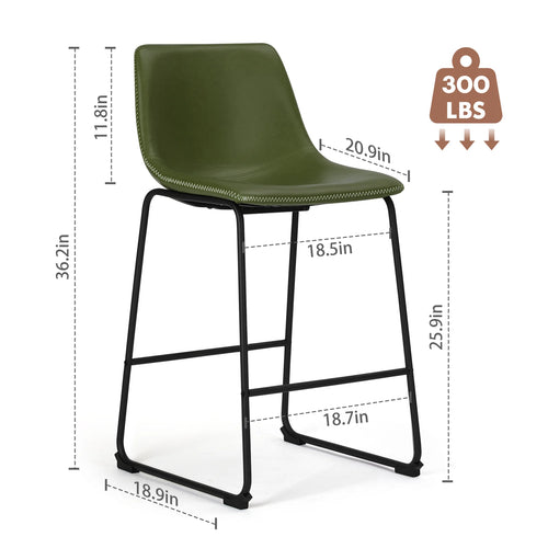 JHK 2 Pack Pu Leather Counter Height High Chair For Home and Office Comfortable Sponge Cushion Outdoor and Indoor Sturdy Chairs
