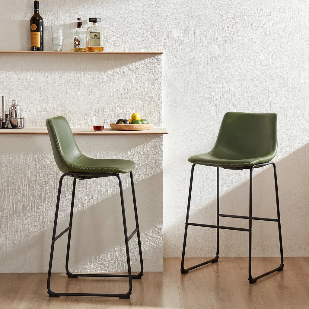 JHK 2 Pack Pu Leather Counter Height High Chair For Home and Office Comfortable Sponge Cushion Outdoor and Indoor Sturdy Chairs